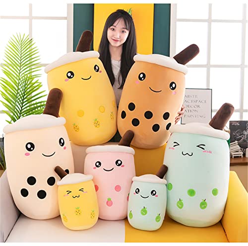 EXQULEG Bubble Tea Plüschtier Boba Kuscheltier Plüschpuppen Weiche Kuscheltier Tee Weiche Puppe Teetasse Kissen Kinderspielzeug (Rosa-Runde Augen,25cm)