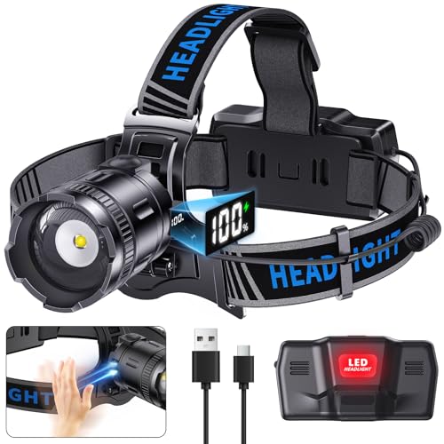 LED Headlamp Rechargeable, 2000 Lumens Super Bright Head Lamp with Motion Sensor, 5 Modes & 120°Adjustable & IPX7 Waterproof USB Rechargeable Headlight for Outdoor Camping, Running, Cycling, Climbing