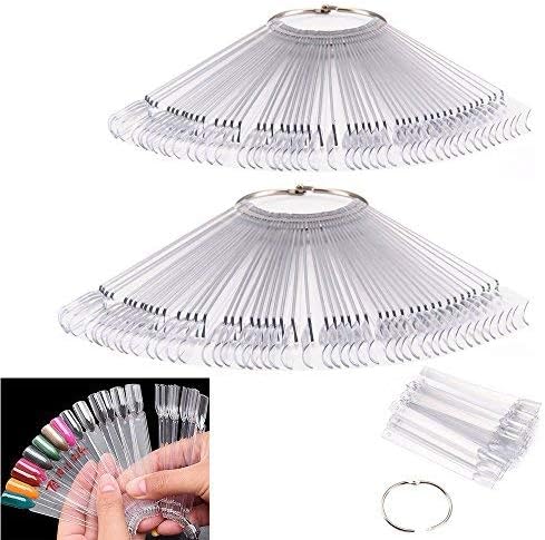 Ardisle 2 Packs of 50 X Nail Art Tips Colour Sticks Display Fan Practice Starter Clear Polish Wheel Hand
