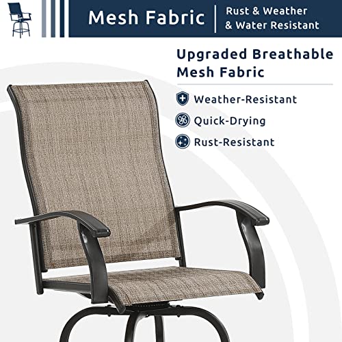 Udpatio Patio Swivel Bar Stools Set Of 3, Outdoor Bar Heigt Chairs And Table, All Weather High Back And Armrest Rocking Stools & Bar Chairs For Backyard, Lawn Garden, Balcony And Pool, Brown #TOP2