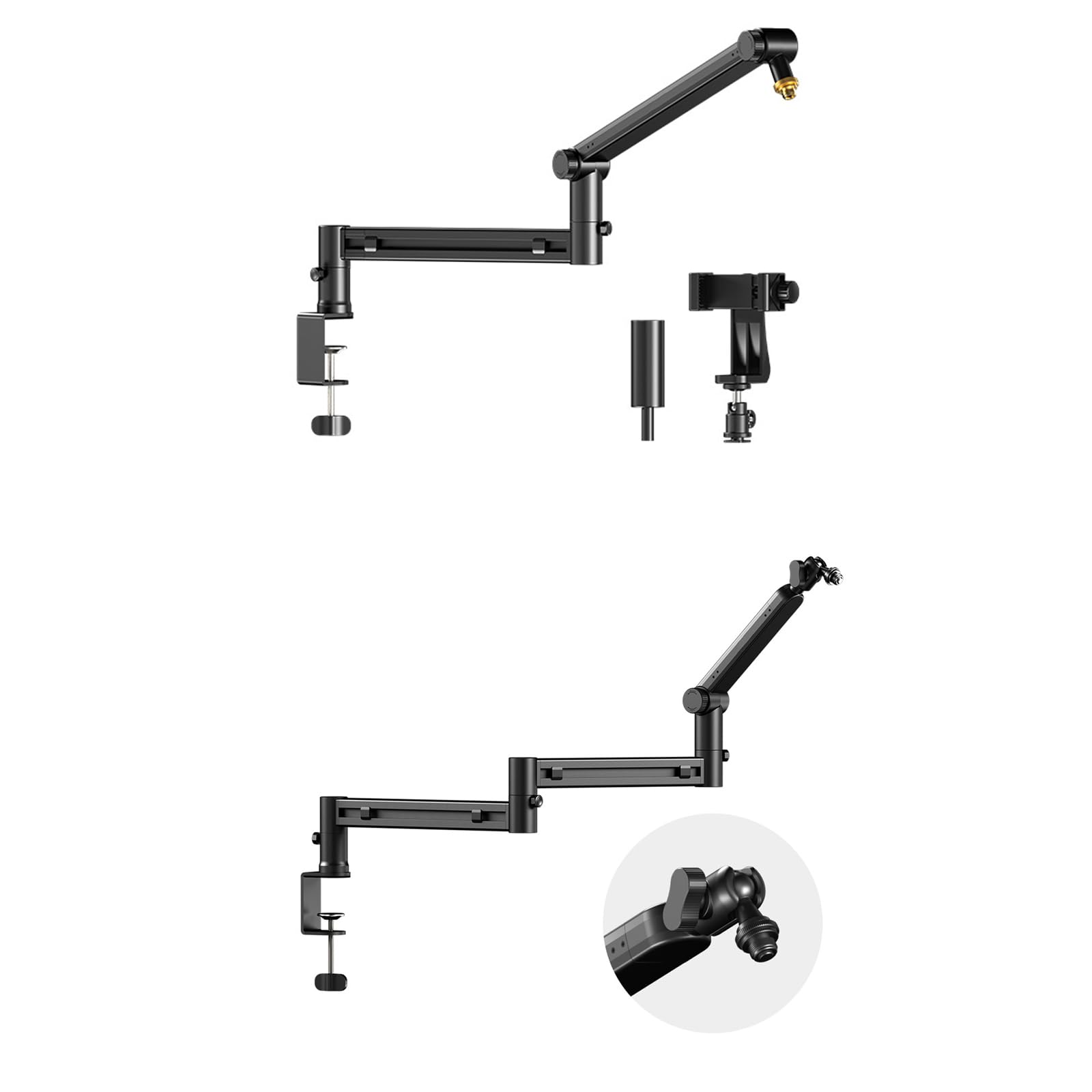 Soporte de montaje estable para micrófono, brazo articulado de 3 articulaciones con enrutamiento de cable, equipo de micrófono ajustable