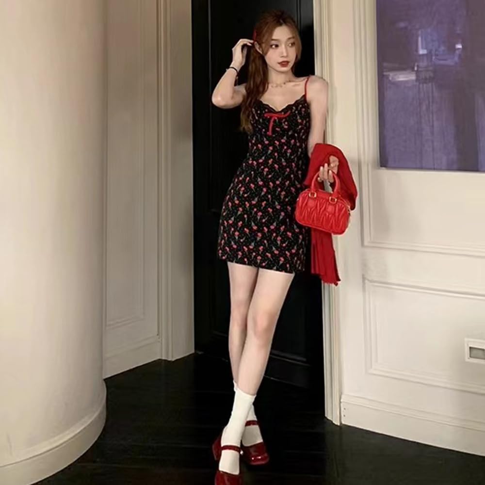 QNCLO Women's ice silk camisole dress cosplay print Japanese girlish style kawaii lingerie