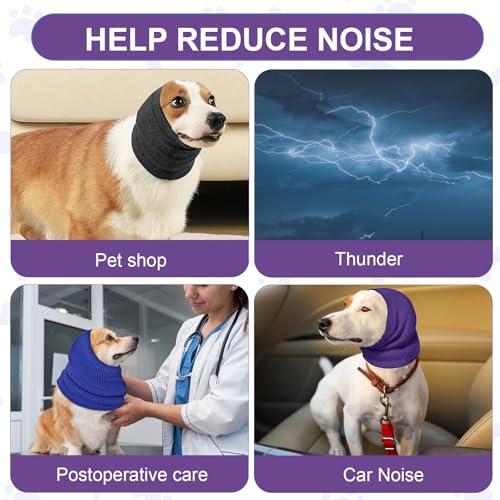 Image of 4Pcs Dog Calming Hoodie Quiet Ears for Dogs, 3 Size Dog Head Wrap Ear Cover for Noise Protection Pet Snood for Grooming Thunder Hematoma Firework Drying Anxiety Relief (4 Colors)