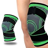 VisSec Kniebandage Sport Kompression Knieschoner Elastische Knieschützer Rutschfeste Eins Tellbar Atmungsaktiv Unisex Knieorthese für Outdoor-Sportarten Oder Kraftübungen (Grün, 2XL)