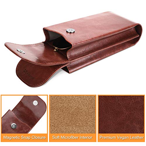 Image of FINTIE Double Glasses Case with Carabiner Hook, Portable Vegan Leather Eyeglass Case Anti-scratch Sunglasses Pouch