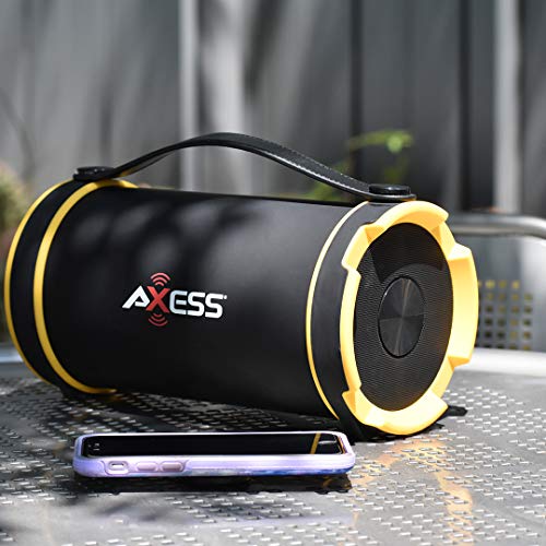 Axess Spbt1033 Portable Bluetooth Indoor/Outdoor 2.1 Hi-Fi Cylinder Loud Speaker With Built-In 4" Sub And Fm Radio, Sd Card, Aux Inputs In Yellow #TOP2