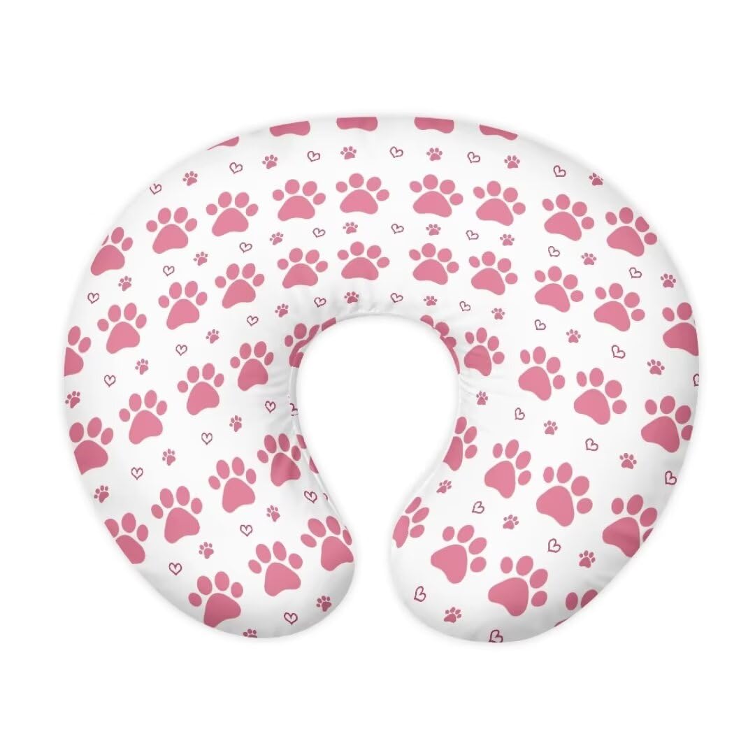 Jeiento Soft Nursing Pillow Covers Pink Dog Paw Print Breastfeeding Pillowcase for Nursing Pillow and Positioner Premium Quick-Dry Fabric Cover