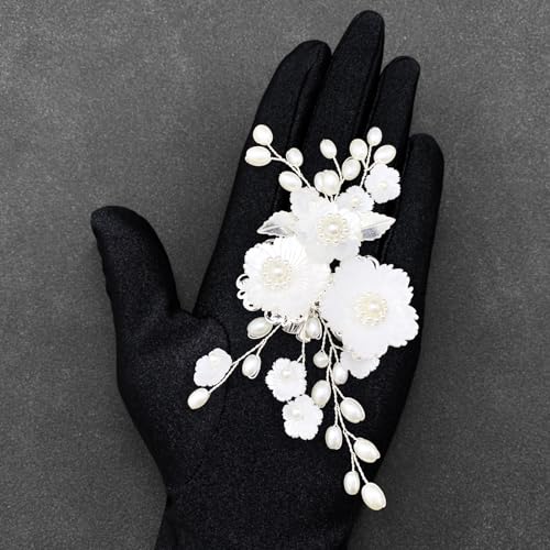Pinzas para el cabello con flores y perlas plateadas miniatura 7