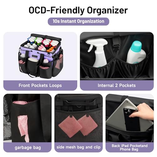 Image of LOEUO Large Cleaning Caddy for Cleaning Supplies Organizer, Rolling Cleaning Caddy Bags with Wheels for Housekeepers, Cleaning Carts on Wheels for Home Car Office Picnic