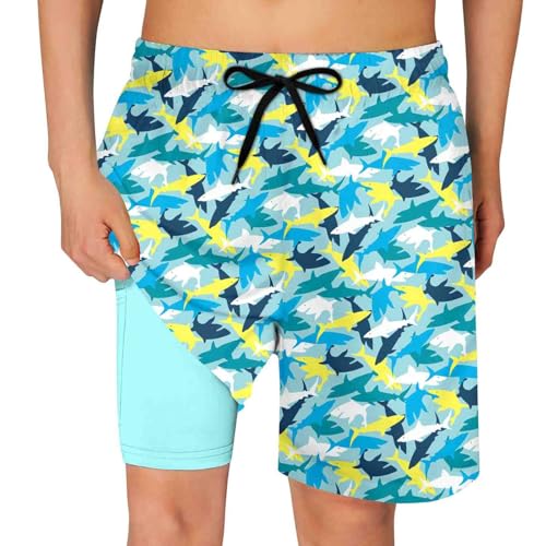 Image of Cozople Boys Swim Trunks Compression Liner Swim Shorts Quick Dry Bathing Suit with Boxer Brief Swimwear 2-20T