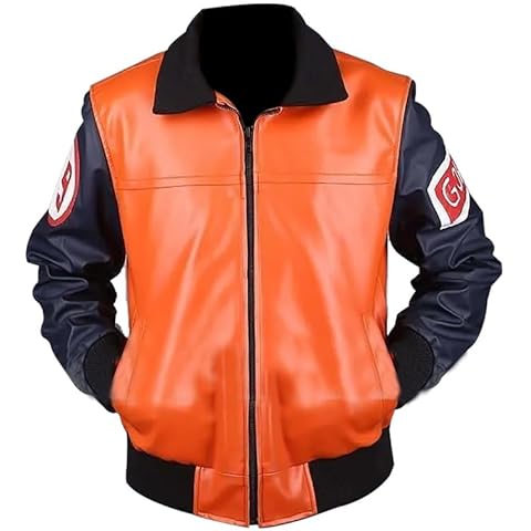 LP-FACON Mens Dragon Ball Bomber Jacket-Orange Letterman Baseball Varsity Jacket, Medium Cover