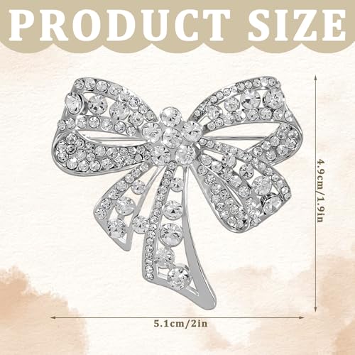 Image of Yuanchu Elegant Silver Crystal Bow Brooch Pin, Vintage Brooch for Dress Suit Shirt Clothes, Elegant Crystal Bowknot Corsage for Wedding Party Dance Banquet
