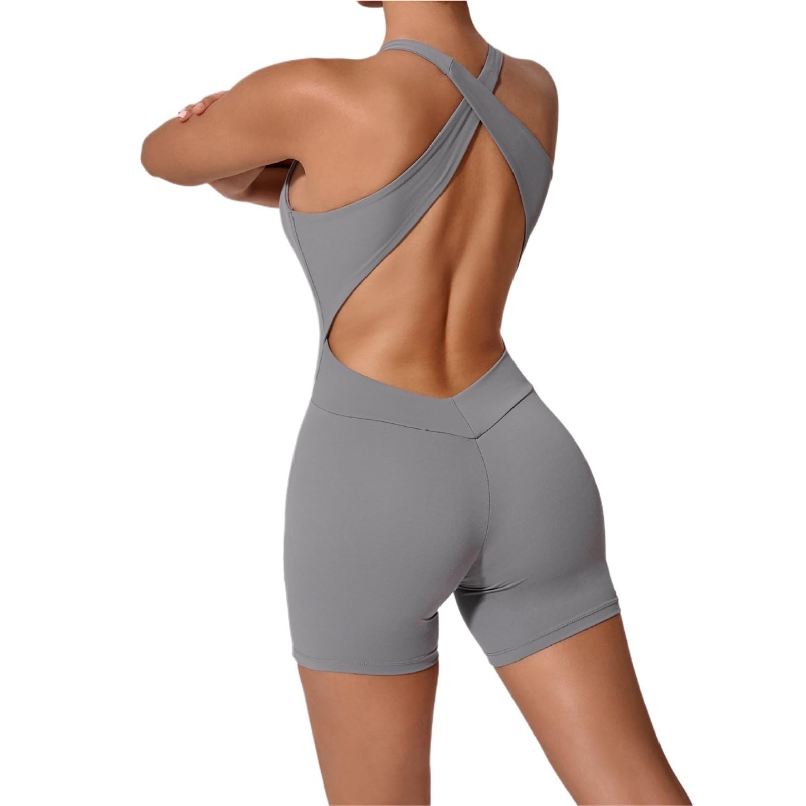 Body de Yoga con Cordones en la Parte Delantera y Espalda Cruzada for Mujer, Mono de Fitness Ajustado con Forma de elevación de melocotón de Secado rápido