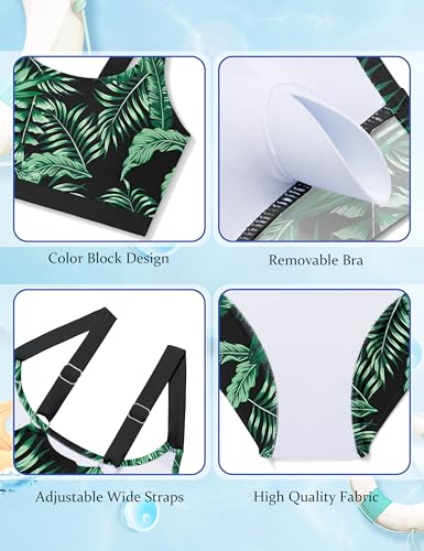 Image of Girls Swimsuits 3 Piece Bathing Suit Allover Printed Criss Cross Bikini Set with Cover Up Skirt Beach Swimwear 7-16 Years