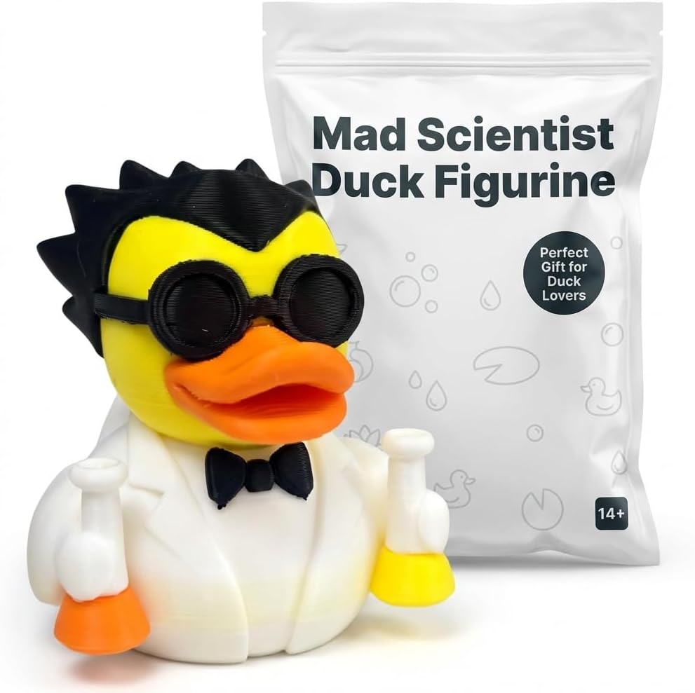 Mad Scientist Duck Collectible Figurine - Detailed Science-Themed Desk Decor with Laboratory Accessories - 3D Printed in Canada