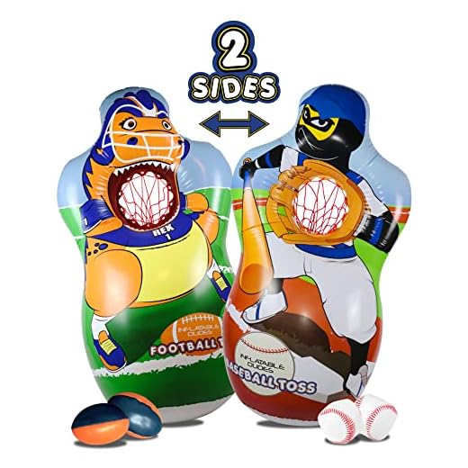 J&A's Inflatable Dudes T-Rex Dinosaur Football Toss Target Bag 5 FEET | 3 Footballs Included | Base is Already Filled with Sand | Kids Punching Bag | Inflatable Toy Game- Wind Resistant!