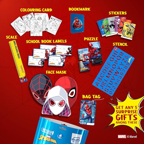 Image of Shuffle Spiderman Surprise Gift Bag for Kids | 6-in-1 Activity & Stationery Kit with Mega Surprise | Birthday Return Gift for Boys