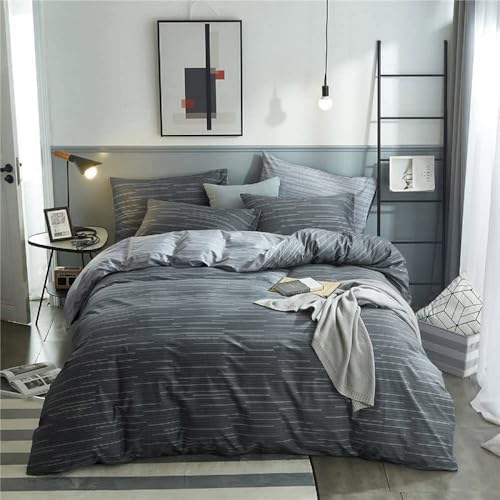 Image of Striped Comforter Set Full Size Retro Grey Stripes Pattern Printed Bedding Comforter with 2 Pillowcases Soft Breathable Fluffy Bed Comforter Geometric 3 Pieces Striped Bedding Set for All Seasons