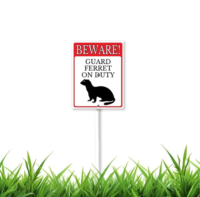 Beware Sign Yard Sign Guard Ferret on Duty Sign with Stake 8x12inch Aluminum Outdoor Decoration Sign Rustproof Sturdy Aluminum Sign for Outdoor Use Easy Install Set of 1