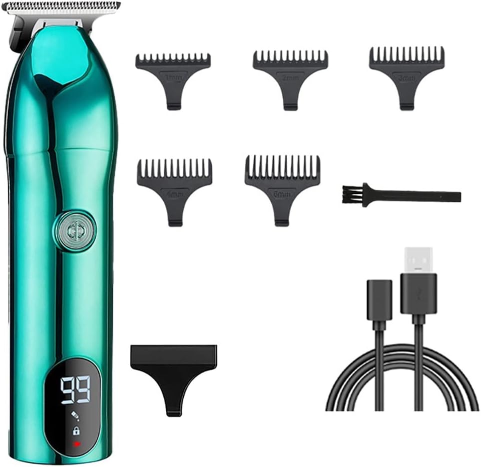 Hair for Men Barber Shop Men's Clipper Shaver Household Rechargeable TrT-Blade Children's Hairstyle Carving(Liquid Crystal Silve)