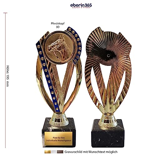 Foto von eberin – REIT Pokal 5,5cm x 3cm – Trophäe mit Gravur – 2 Pferde Motive – Award für Turnier, Reitsport, Pferd, Hobby Horsing, Turnierschleife blau/Gold, Ehrenpreis