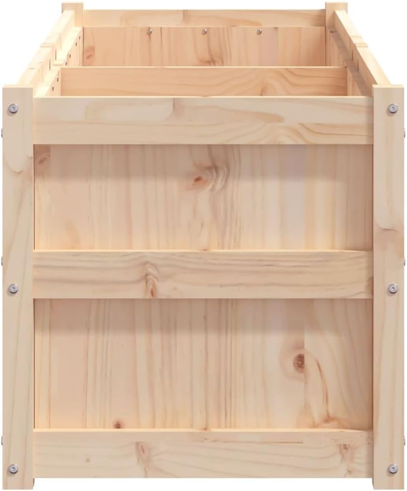 Large Garden Planter, Natural Solid Pine Wood, Rectangular Raised Bed for Outdoor Plants, Rustic Finish, 59.1 x 59.1 x 19.7 in