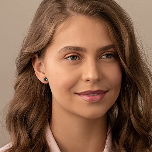 Peora Solid 14K Yellow Gold Created Alexandrite Earrings for Women, Color Change Classic Solitaire Studs, 7x5mm Oval Shape, 2 Carats total, Friction Back, Color Change Alexandrite Jewelry,2