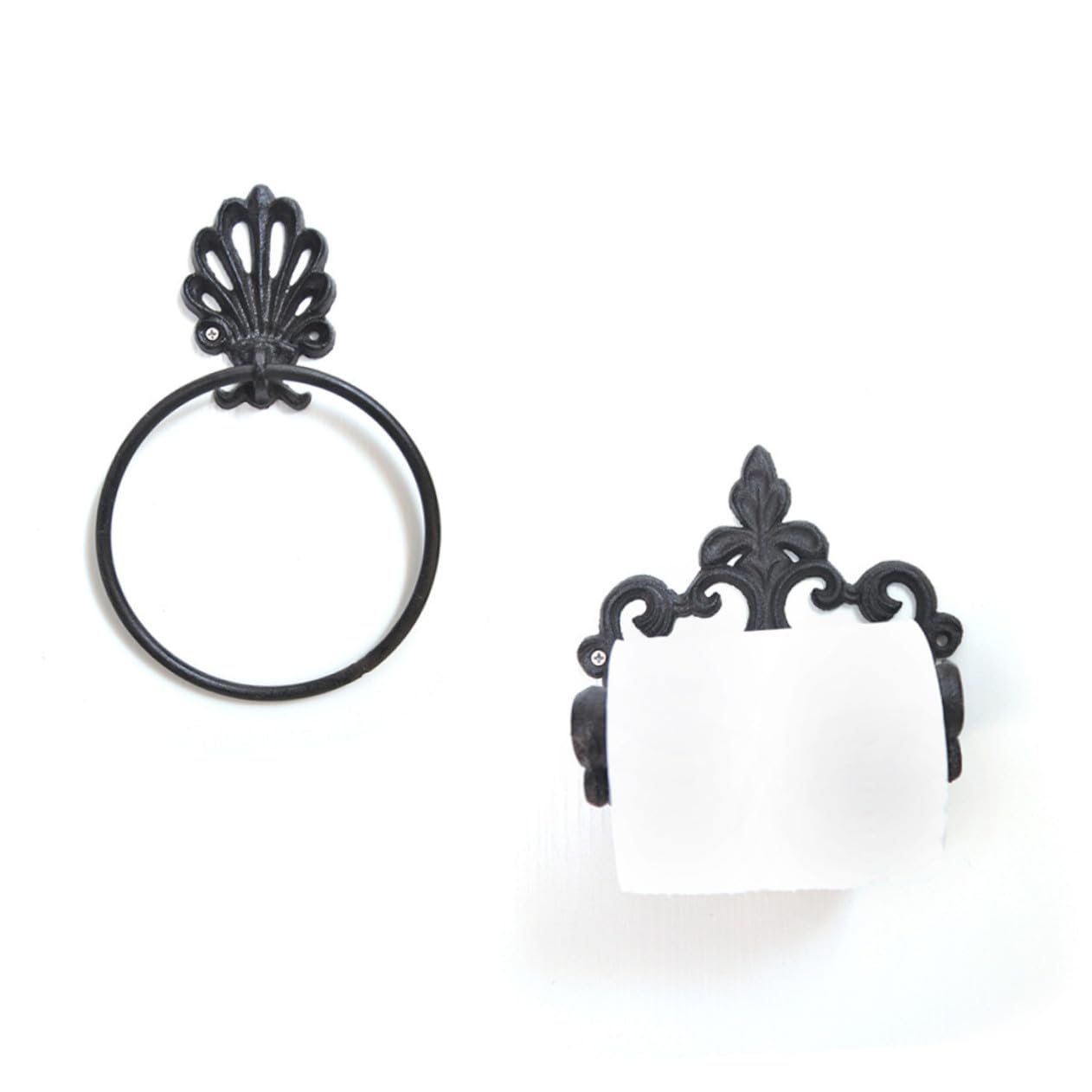 Gatuida Juego de 2 Toalleros de Hierro Forjado Anillo Redondo para Colgar Toallas, Diseño Retro Negro, Ahorro de Espacio para Baño Accesorios de Instalación