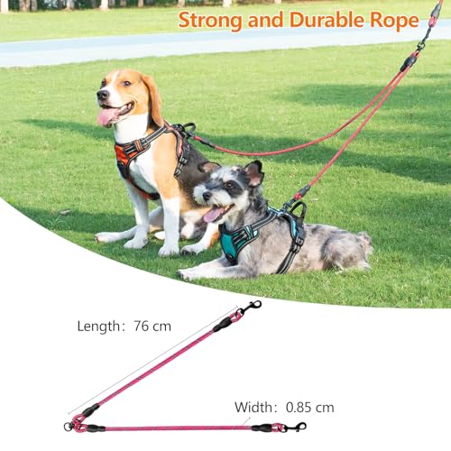 Taglory Doppelte Leinen/Hundeleine Doppelleine für 2 Hunde/Keine Verwicklung Reflektierend Kletterseil/Verstellbar Splitterleinen/75cm, ROSA