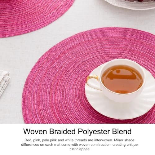 Image of SHACOS Round Placemats Set of 4 Round Table Placemats Braided Cotton Place Mats 15 inch for Kitchen Dining Table Holiday Party (Hot Pink, 4)