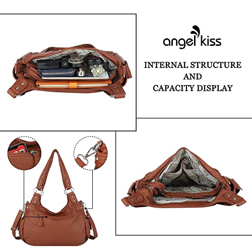 Image of Angel Kiss Large Purses and Handbags for Women Washed Faux Leather Crossbody Hobo Satchel Shoulder Handbag Tote Purse