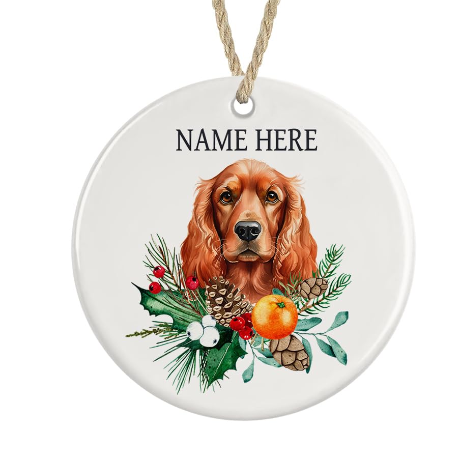 Personalised Cocker Spaniel Ceramic Christmas Tree Decoration Bauble (Red colour)