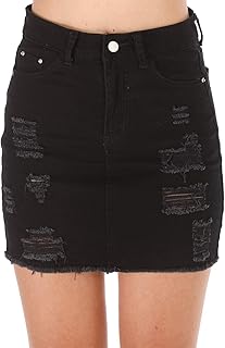 Sponsored Ad - Haola Women's Casual Distressed Fray Hem Ripped A-Line Denim Short Skirt