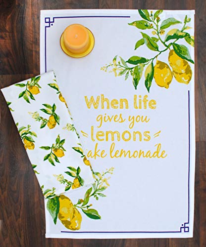 Amour Infini Citrus Splash 6 Pack Kitchen Set | 2 Decorative Kitchen Towels (28” X 18”) And 4 Terry Dishcloths (12” X 12”) | 100% Cotton Machine Washable | Super-Soft And Ultra Absorbent | Yellow #TOP2