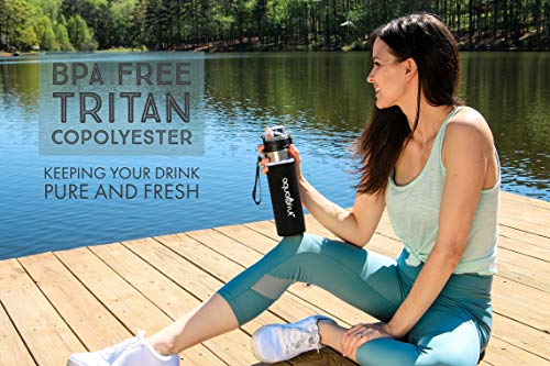 New Improved Unique Bottom Loading Fruit Infuser Water Bottle Complete Bundle Includes Bottle Brush, Insulating Sleeve & Infusion Recipe Ebook. Leak Proof Sweat Proof Bpa-Free (Black) #TOP7