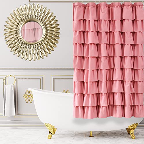 WestWeir Ruffle Shower Curtain,72-inches Long,Ruffled Bathroom Curtains for The Farm House,Boho Décor Textured,(Blush Pink,72" X 72")