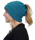 BT-6020a-46 Messy Bun Womens Winter Knit Hat Beanie Tail - Teal