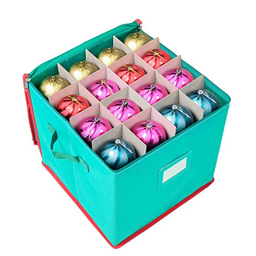 Joiedomi Christmas Ornament Storage Box with Adjustable Dividers, Hold Up to 64 Ornaments Balls (13 x 13 x 13.5)