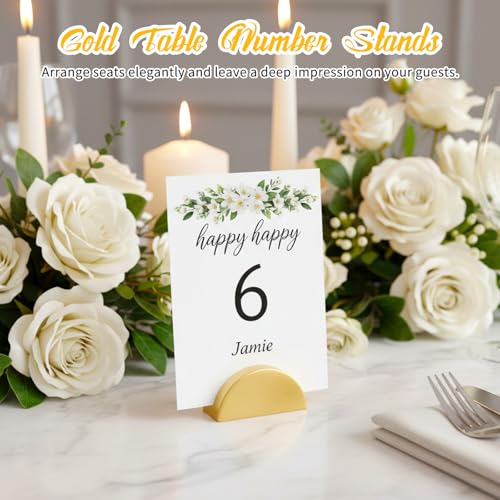 IMengjbang 60Pcs Gold Table Number Stands, Wooden Wedding Table Name Holder Place Card Holders Tables Numbers for Wedding Reception Photos Office Tag Birthday Banquet Party Restaurant Menu(Gold)