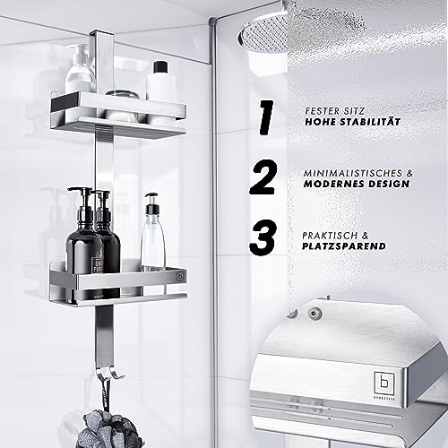 BENKSTEIN Duschablage zum Hängen Silber | Duschregal mit 2 Duschkörben zum Hängen | Platzsparendes Duschregal zum Hängen| Duschkorb | Duschablage Edelstahl | Shampoo Halterung für Dusche