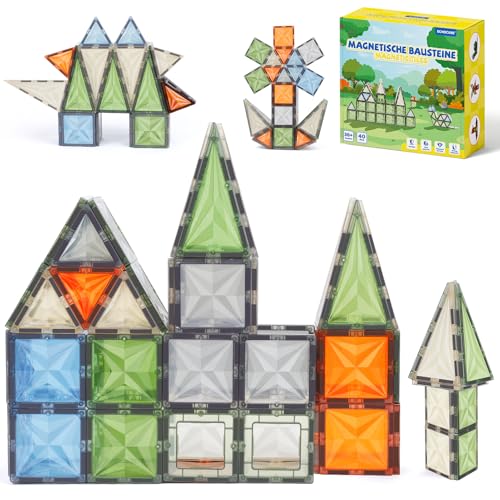 ECHOCUBE 40 Pièces Couleurs Nature Blocs de Construction Magnétiques pour Enfants, Jouets Éducatifs Cadeau d'anniversaire pour Enfants de 36 Mois et Plus