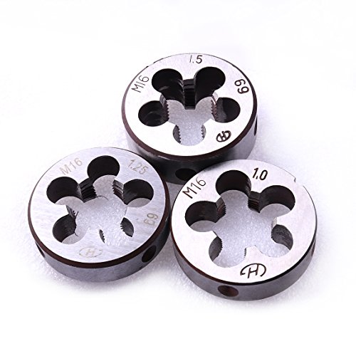 Atoplee 3 pcs HSS Filetage métrique Die M16 x 1 mm M16 x 1.25 mm M16 x 1.5 mm Cover