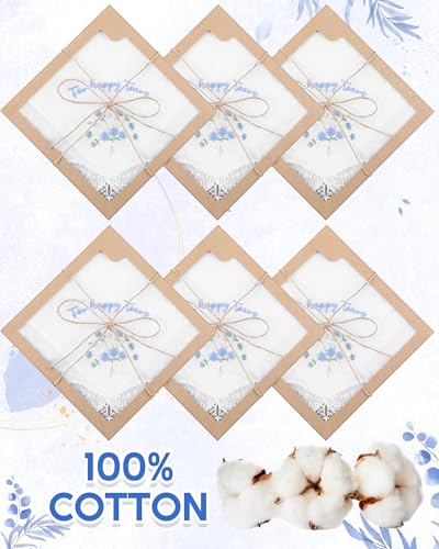 Image of Kinlop 6 /12 Pack Embroidered Wedding Happy Tears Handkerchiefs, 11 inchx11 inch Lace Handkerchiefs, Something Blue Gift for Bride