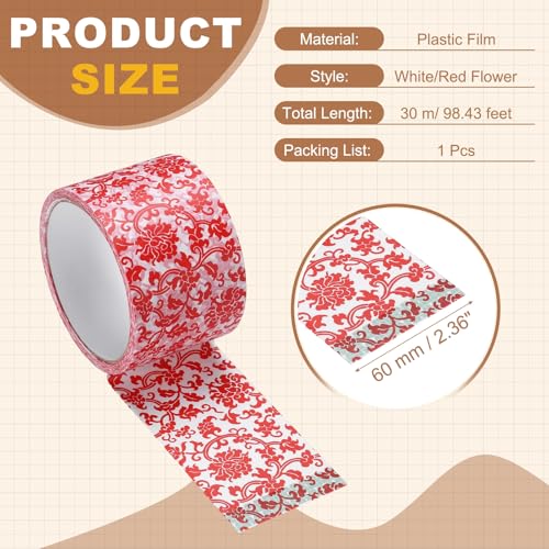 Cinta Washi de 98 pies autoadhesiva con estampado floral rojo para decoración de manualidades 2