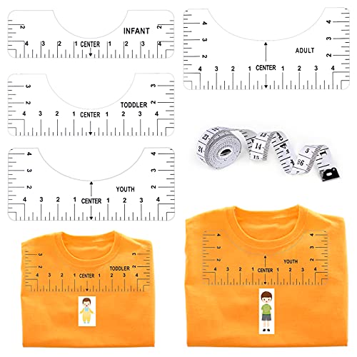 4Pcs T-Shirt Ruler Guide Alignment, T-Shirt Alignment Ruler for Making Fashion Center Design, T-Shirt Centering Printing Alignment Tool for Fabric Cutting Quilting Sewing Crafts(Transparent Color)
