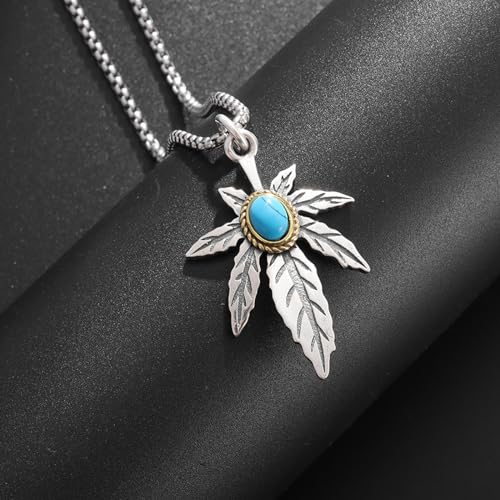 Collier turquoise feuille d érable plume pour style punk rock - 3