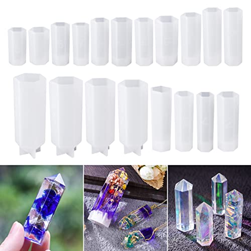 LET'S RESIN Crystal Molds for Resin,19Pcs Small Crystal Quartz Silicone Resin Molds for UV Resin,Epoxy Molds for Resin Jewelry, Crystal Point Pendant Necklace,Resin Art,Resin Decorations