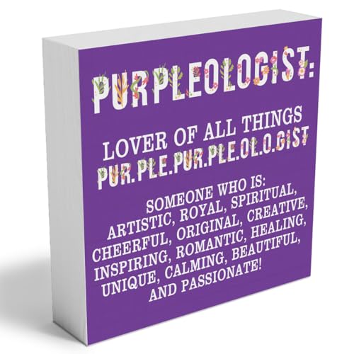 Purple Gifts for Women Men, Birthday Gifts for Mom Sister Friends, Purple Wooden Box Office Home Signs Desk Accessories Decorations (5x5 Inch)