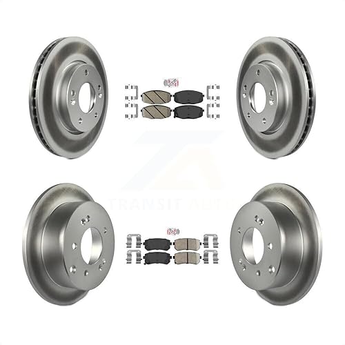 Transit Auto - Front Rear Ceramic Pads And Coated Drilled Slotted Disc Brake Rotors Kit For Kia Forte Koup Forte5 KGA-101638
