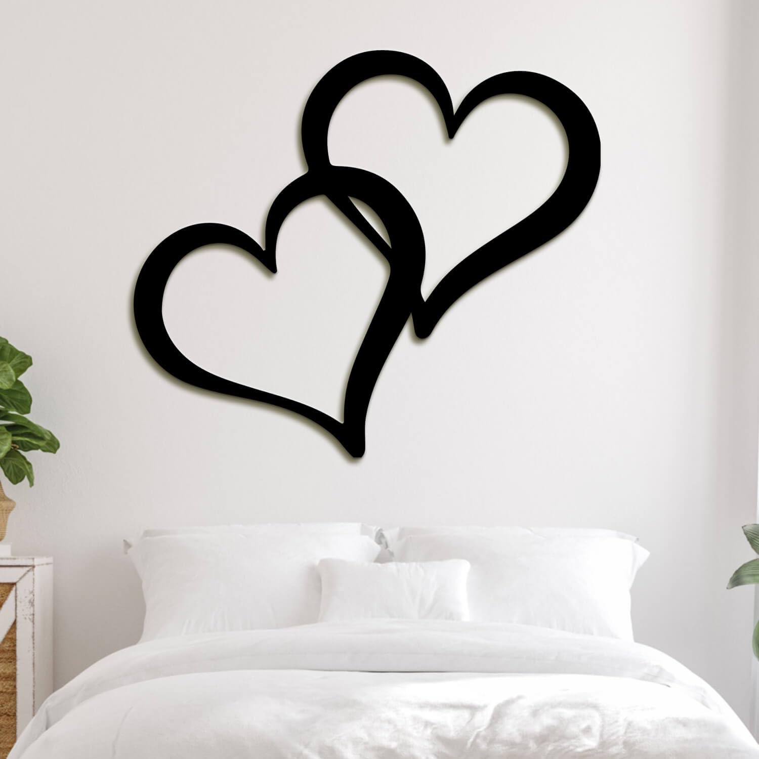 Decoración de Pared de Corazones entrelazados de Metal Negro, decoración de Pared de Pareja de Corazones Dobles de Metal, Escultura Moderna de decoración de Arte de corazón para Sala de Esta